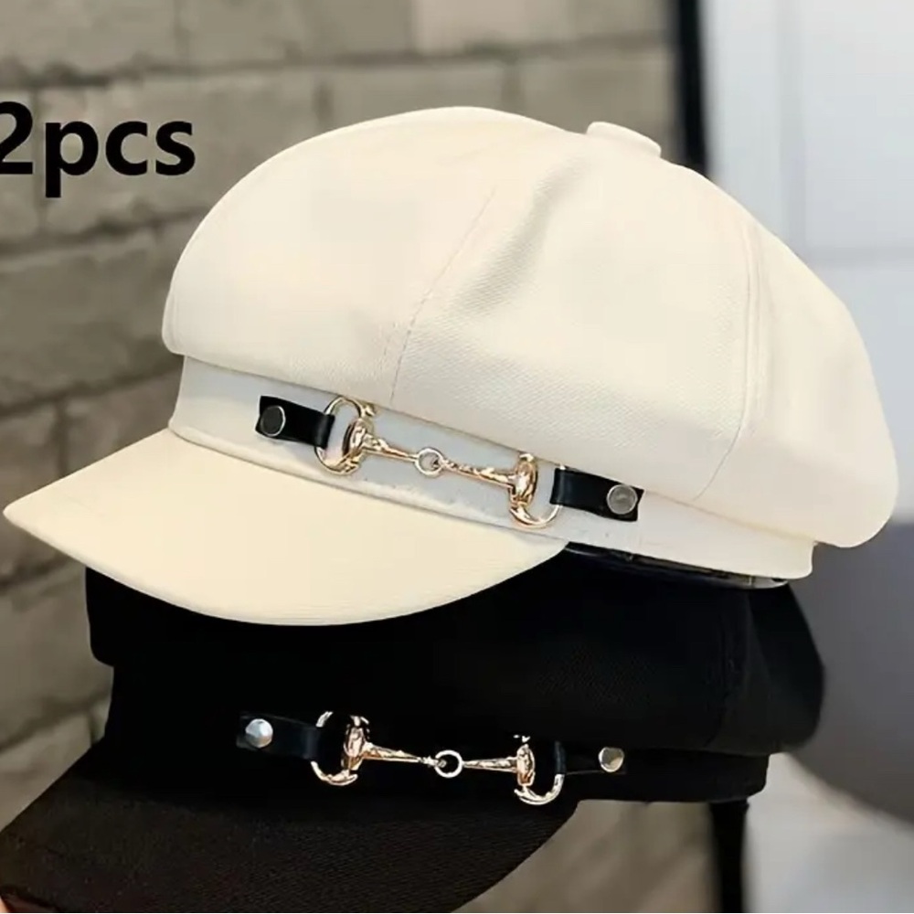 Stylish Cream and Black Women's Cap Set